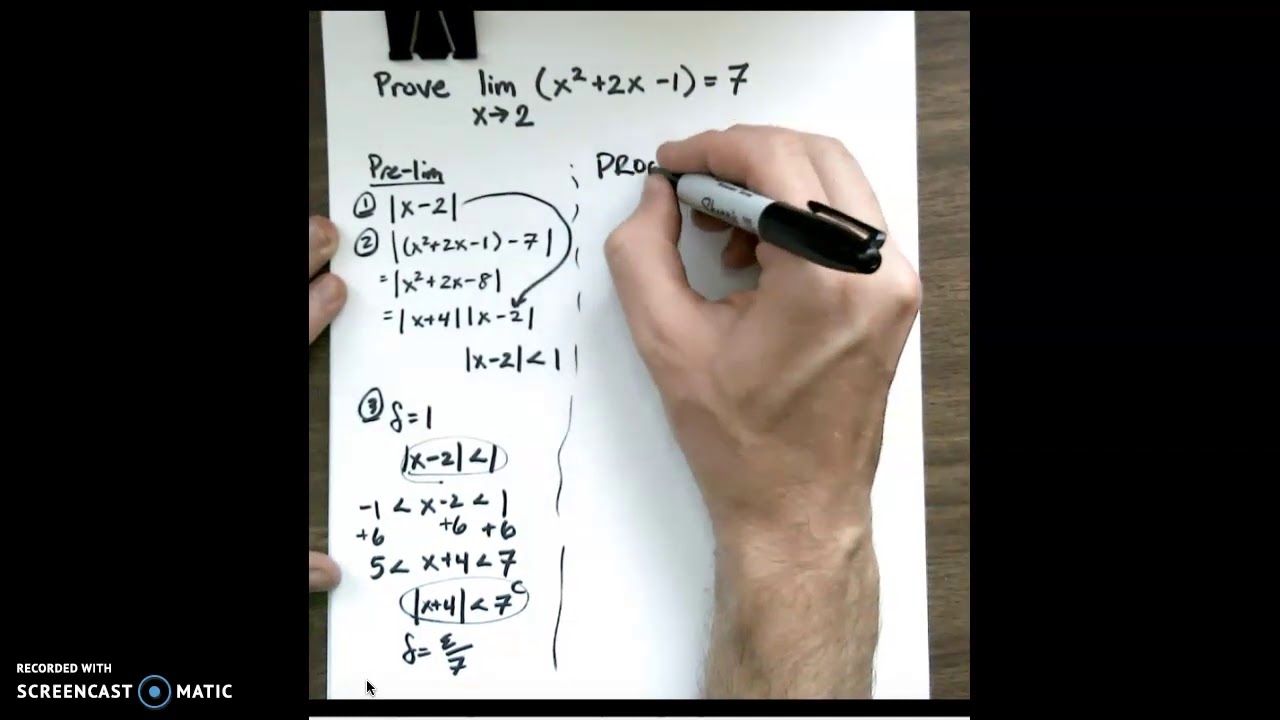 Calculus Lesson 2.4 [Epsilon Delta Proofs - Quadratic Ex]