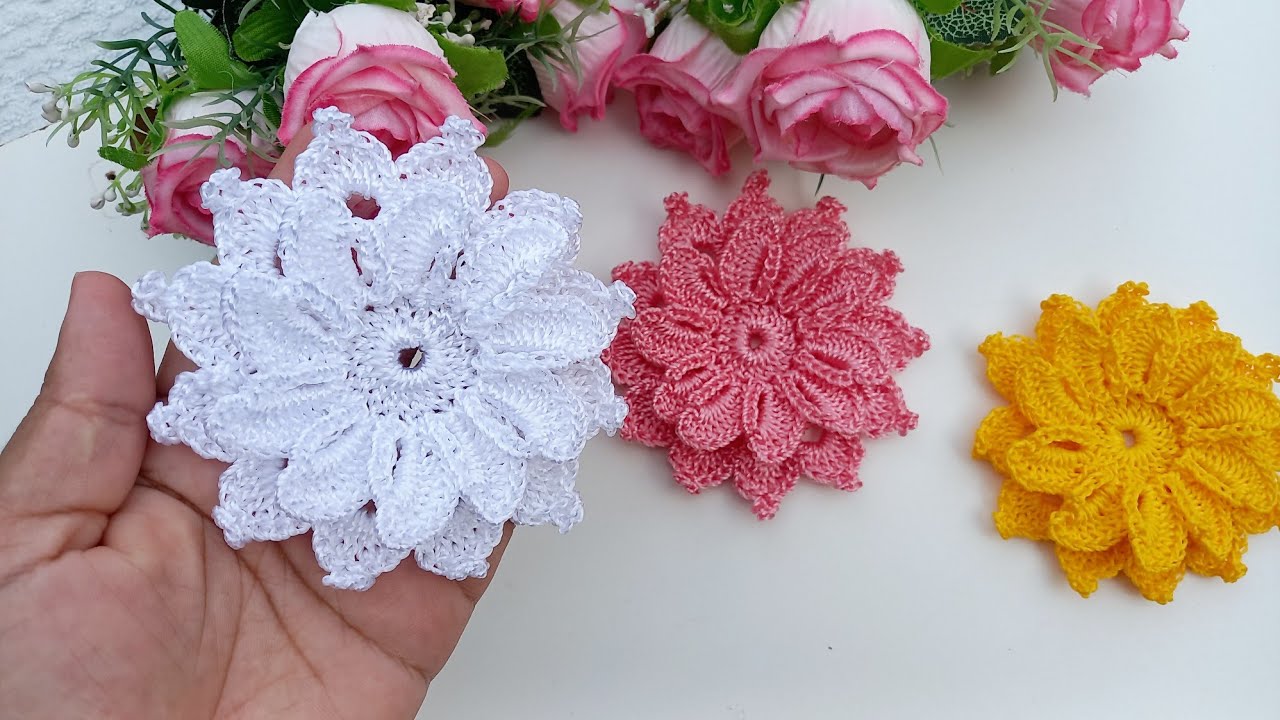 FLOR DE CROCHÊ PARA APLICAÇÃO FÁCIL E RÁPIDA - FLOR TÂNIA EM CROCHÊ