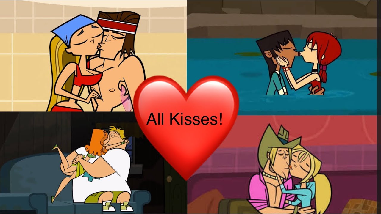 Every Kiss on Total Drama(TDI-TDIR)