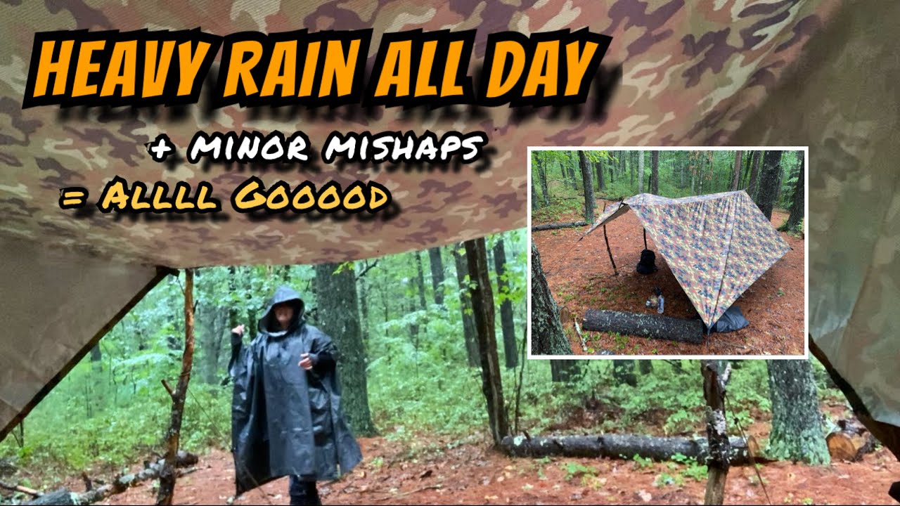 Non Expert Tarp Setup | Heavy Rain | Minor Mistakes | Trying out my rain Poncho 