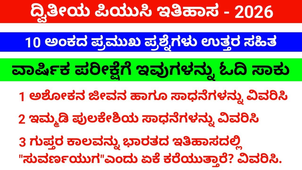 🔥 2nd PUC History| 3 Most Important 10 Mark Questions Explained|  @Commerce Kannada Classes