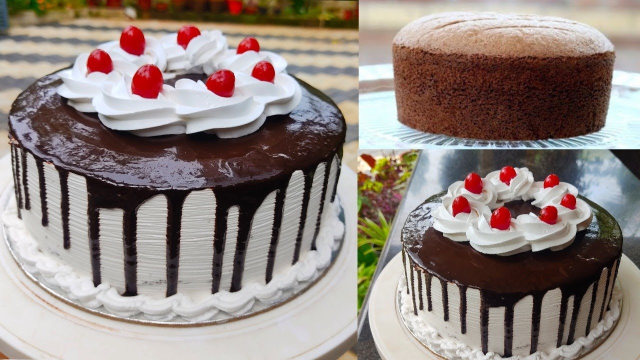 1 kg eggless black forest cake recipe without oven /eggless birthday cake recipe /eggless cake