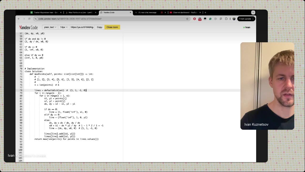 LC 149 Max Points on a Line — Daily Live Coding Interview Practice — Thinking Aloud, No Rehearsal