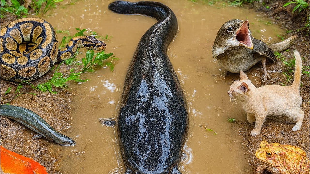 Dangerous Hole! Big Catfish With Snakes and Crocs