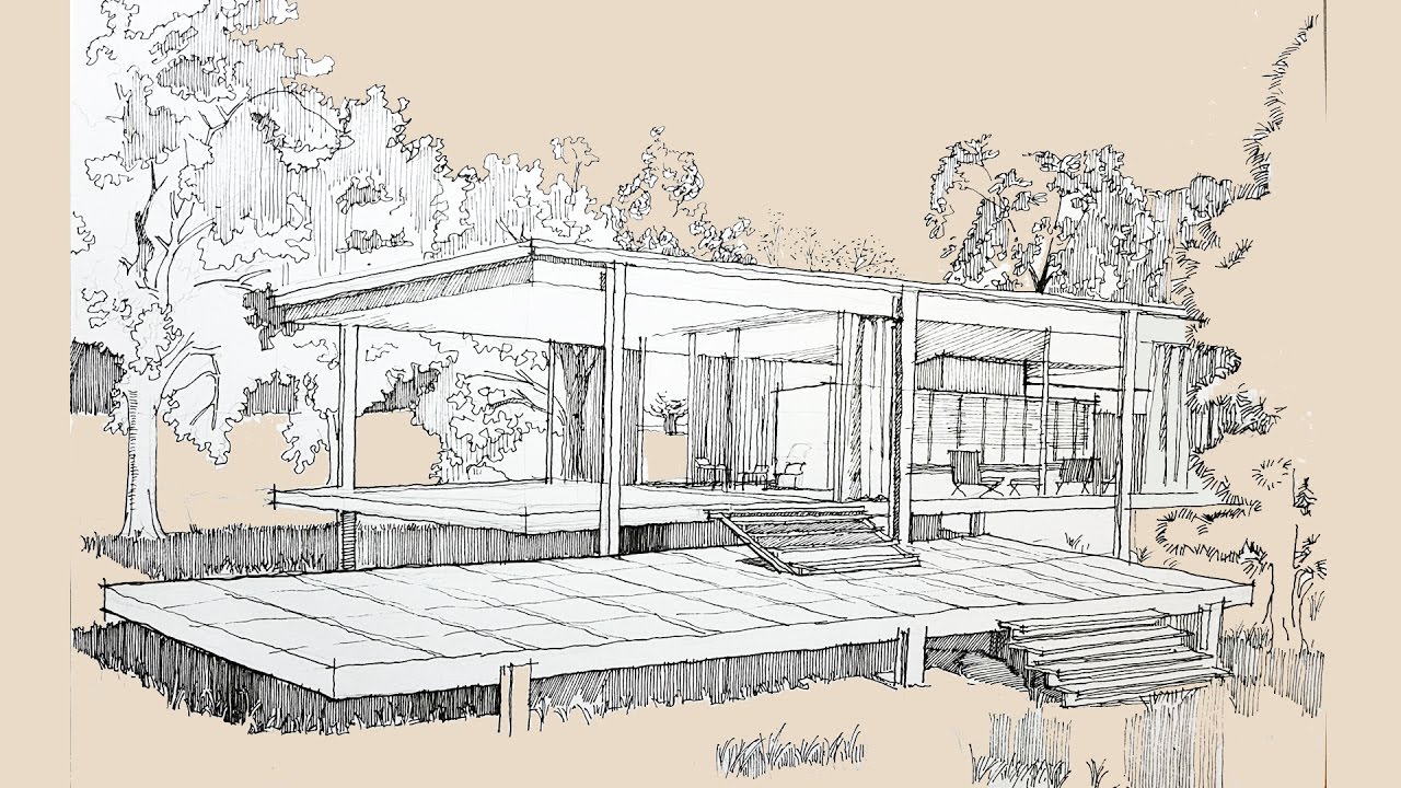 Architecture Sketch #002 Farnsworth House by Mies van der Rohe