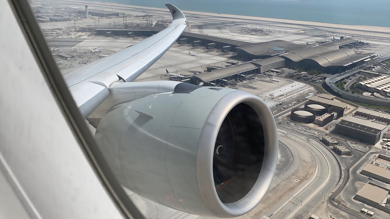 TRENT XWB ROAR - Qatar Airways Airbus A350-1041 Takeoff from Doha Hamad International Airport