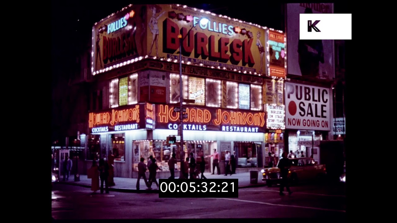 1970s Times Square at Night, Broadway, Gritty New York, HD from 35mm