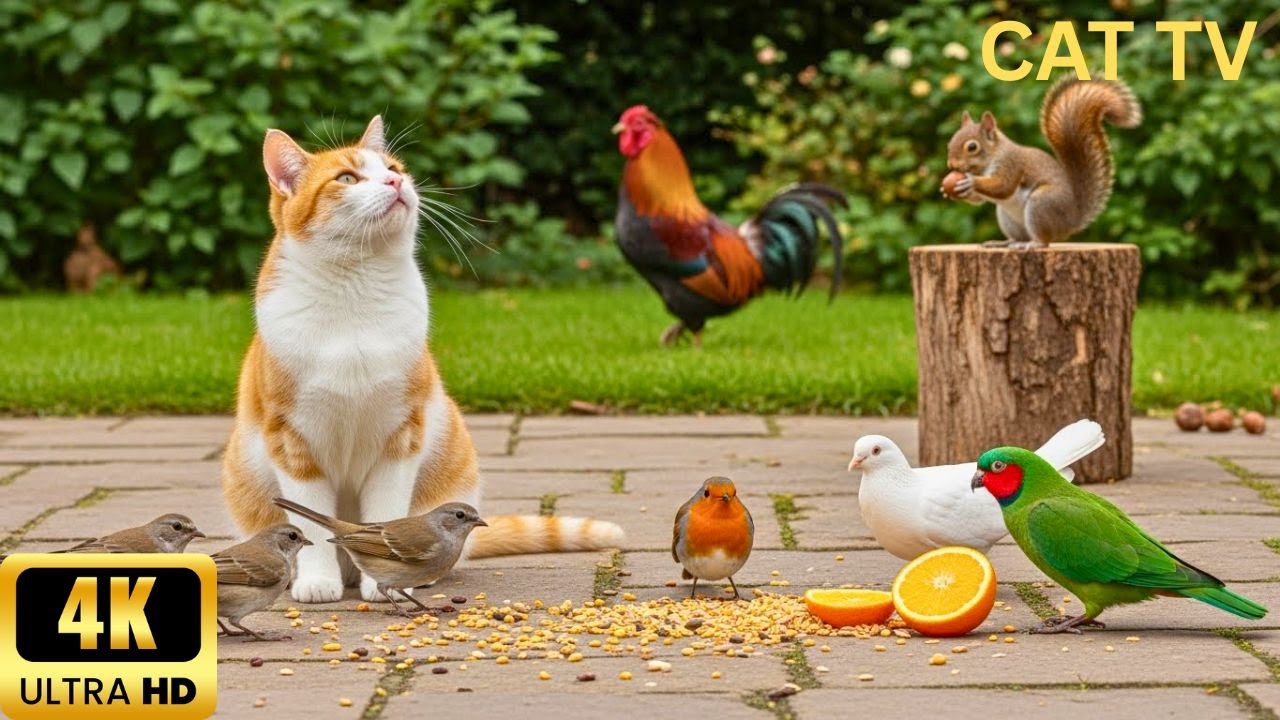 Calming Videos for Cats 😻 Cozy Autumn Forest – Adorable Birds & Playful Squirrels 🐦 4 Hours(4K HDR)