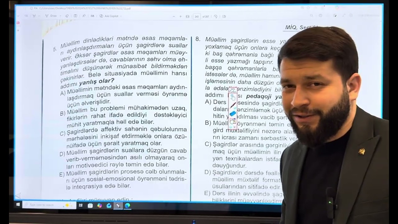 Təlimdə səmərəli öyrənmə mühitinin qurulması | Test izahı | Elgün Əhmədov 0506977833 | 
