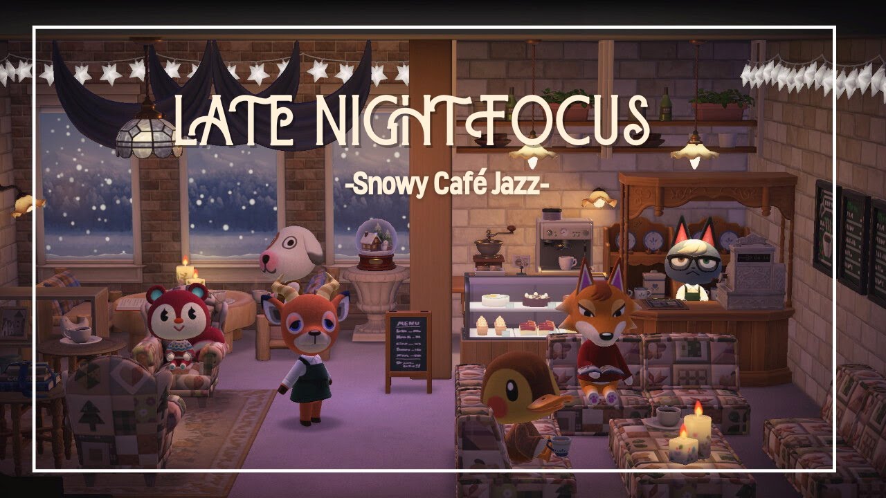 [ACNH BGM] Snowy Late Night Calm Focus Café Jazz | Quiet Music for Work & Study (3 Hours)