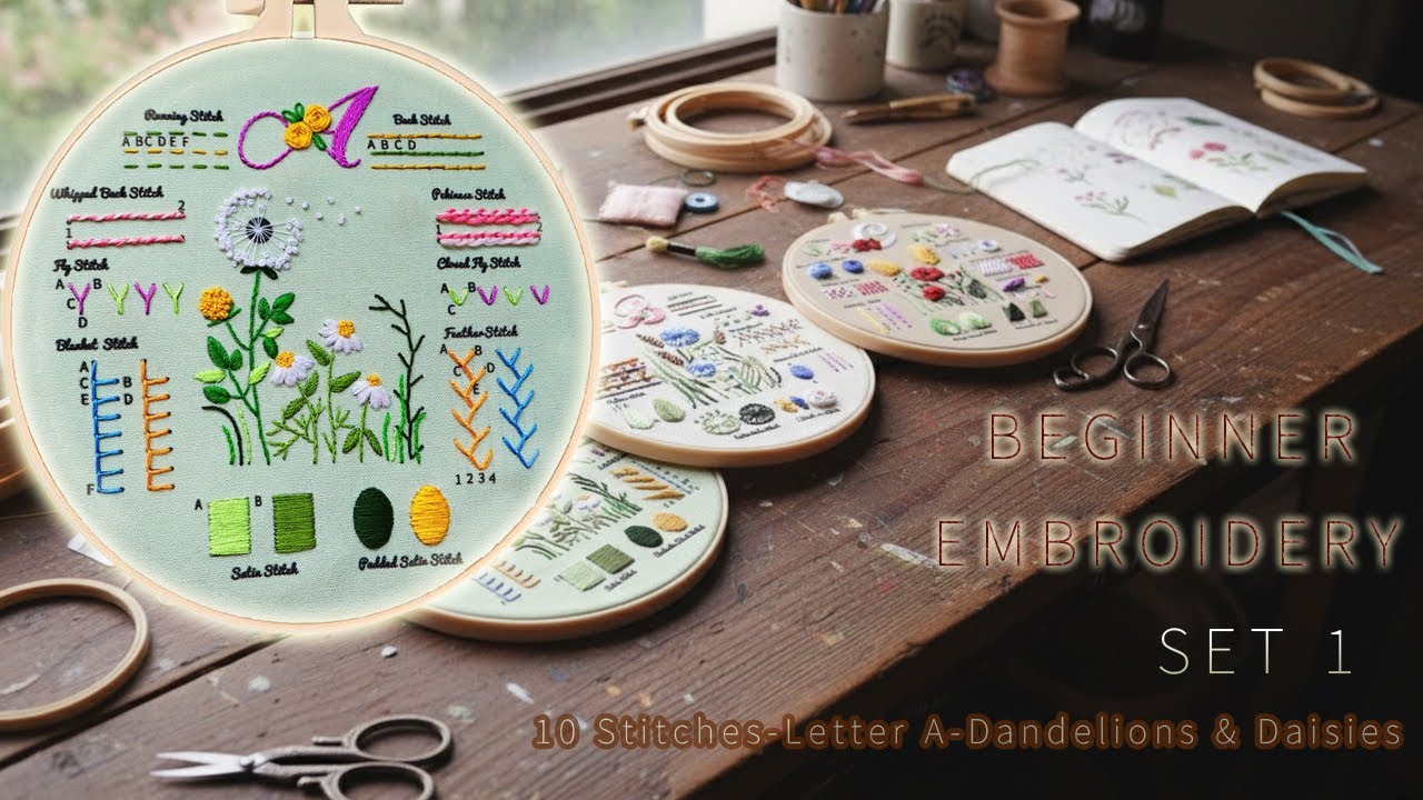 Embroidery for Beginners – 10 Essential Stitches & Practice Patterns | Set 1