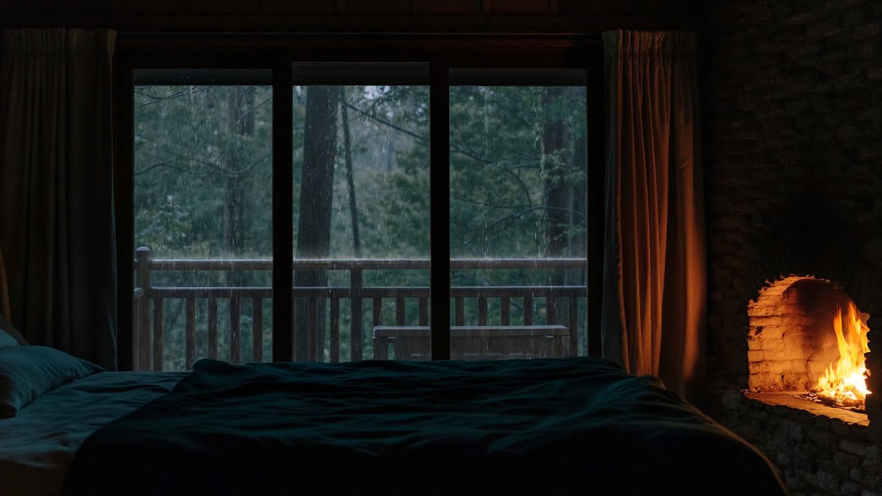 Therapy Sounds of Heavy Rain and Fireplace Sounds To Sleep 🌧 Sitting On The Porch On A Stormy Day