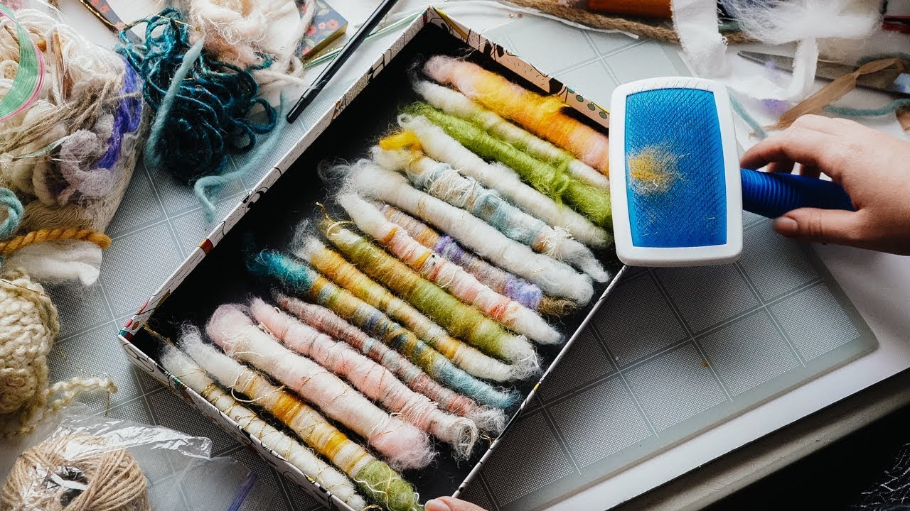 How to make rolags with a dog brush // Spinning art yarn on a budget