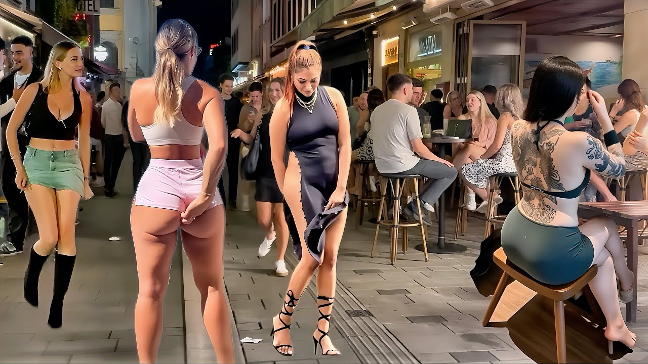 Germany Nightlife/ Düsseldorf city with many beautiful single attractive women 4K