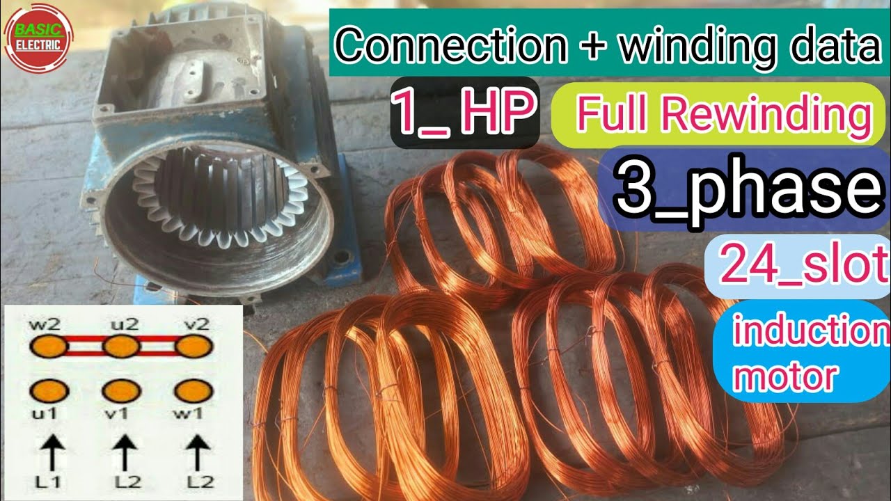 1 HP 3 phase 1400 RPM induction motor winding/ connection + winding data step by step