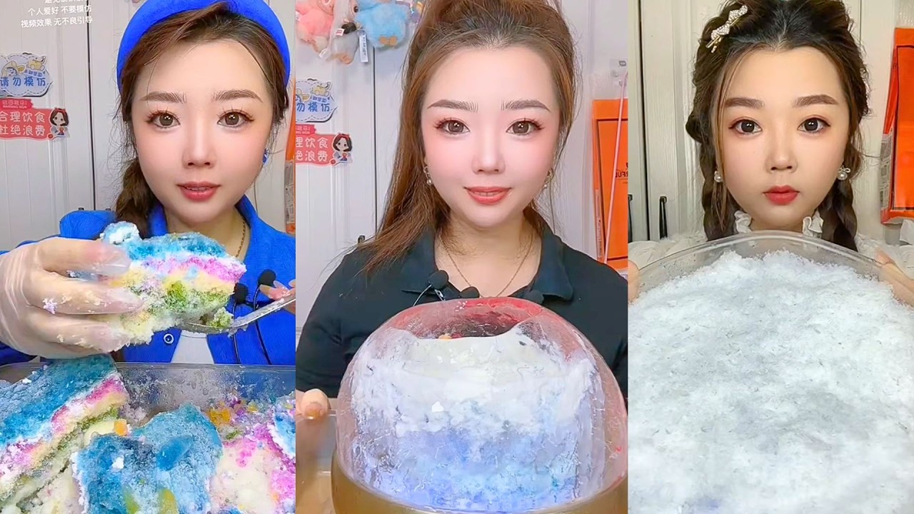 Frozen Rainbow Ice Desserts With Satisfying Crunchy ASMR