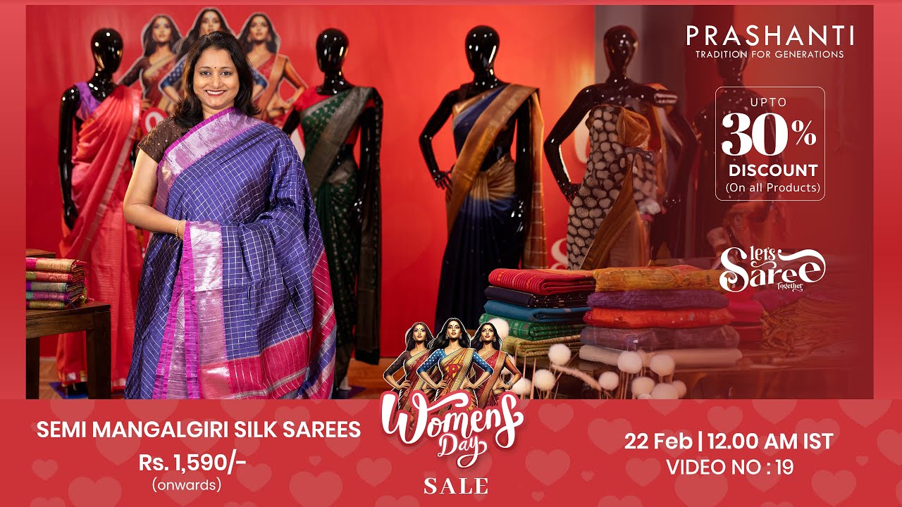 Semi Mangalgiri Silk Sarees | Women's Day Sale - Up to 30% OFF | Video - 19