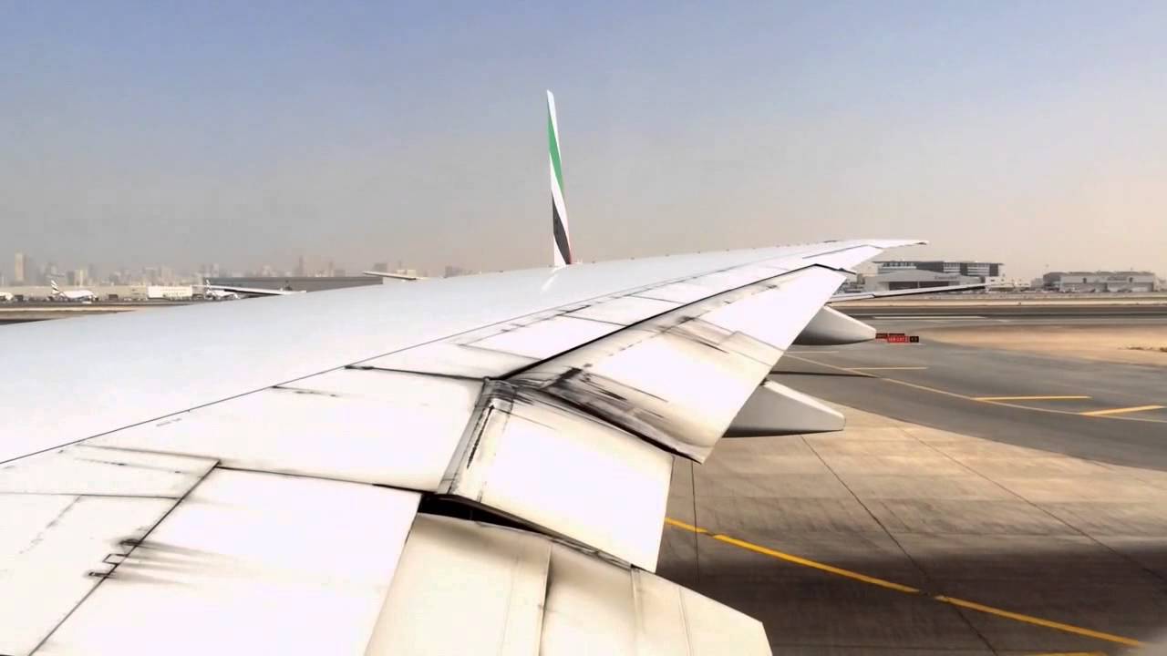 Emirates Boeing 777-300ER pushback, taxi and takeoff from Dubai =))