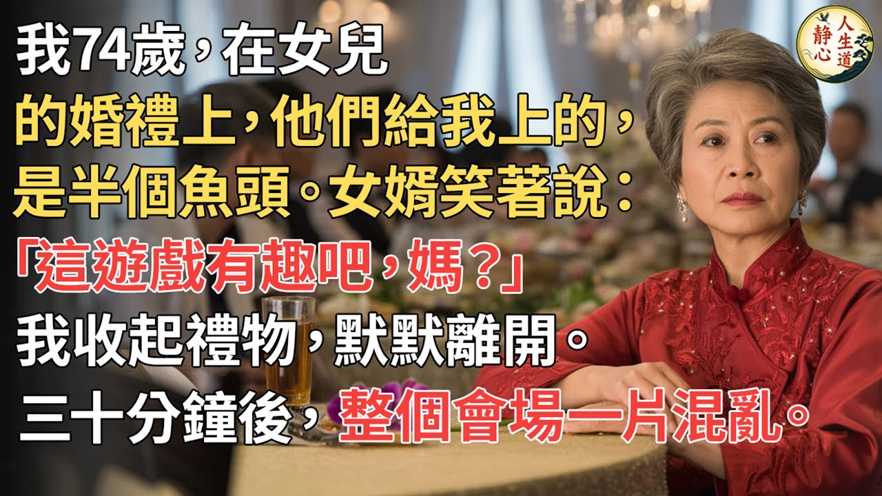 【我74歲】在女兒的婚禮上，他們給我上的，是半個魚頭。女婿笑著說：「這遊戲有趣吧，媽？」我收起禮物，默默離開。三十分鐘後，整個會場一片混亂。