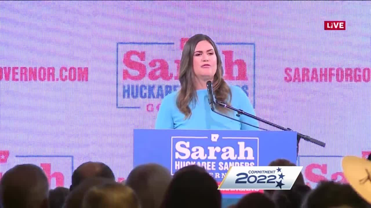 Sarah Huckabee Sanders speaks at victory party