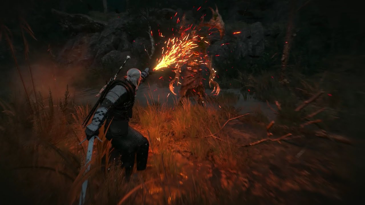 The Witcher 3 atmospheric fight with Leshy in Deadwight Wood