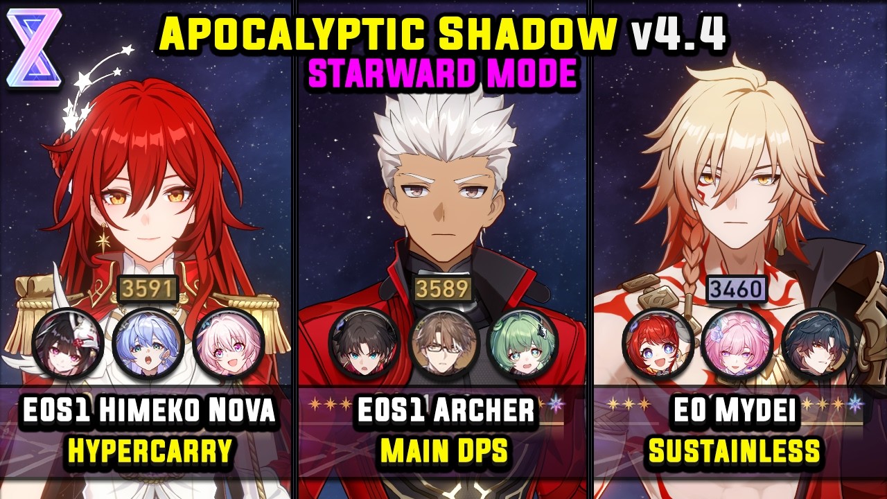 E0S1 Himeko Nova & E0S1 Archer & E0 Mydei (4 Star) Starward Mode - Apocalyptic Shadow 4.4