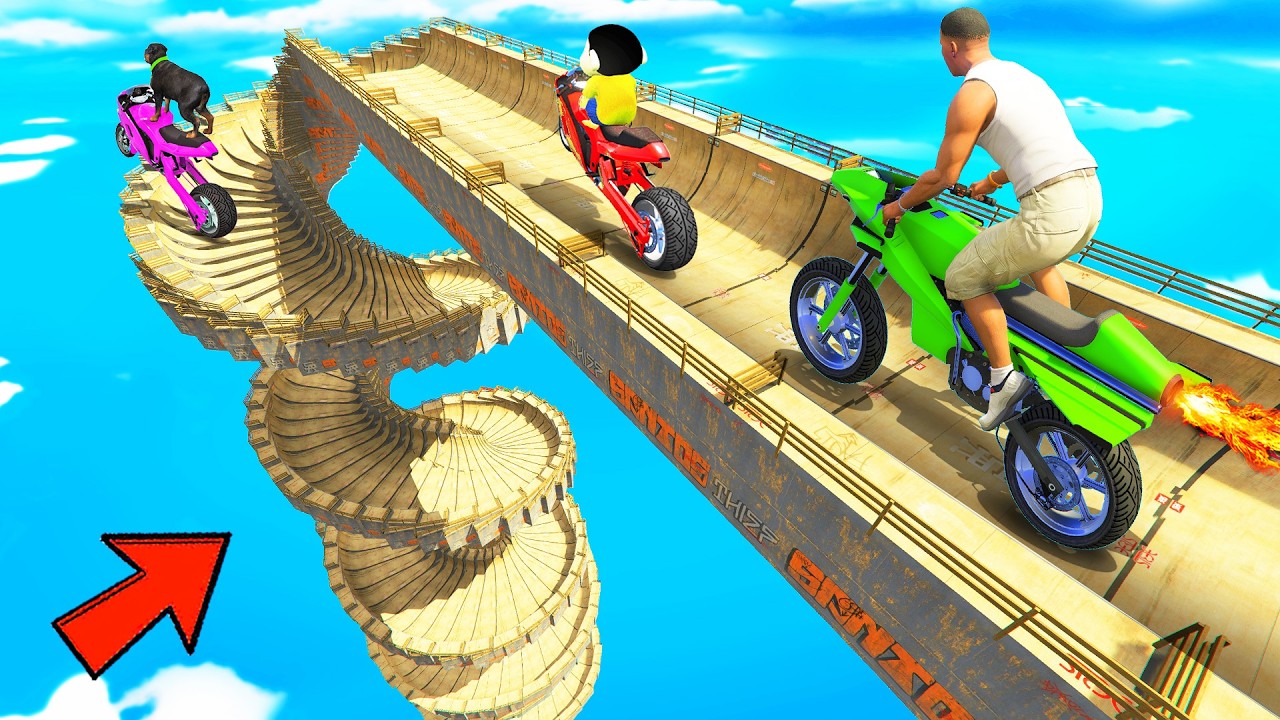 SHINCHAN AND FRANKLIN TRIED THE CRAZY SPIRAL MEGA RAMP PARKOUR CHALLENGE GTA 5
