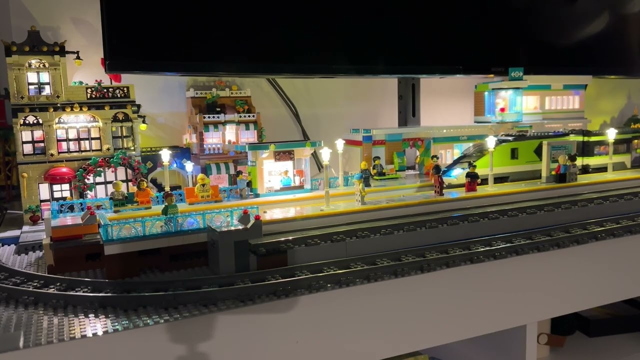 Lego City and Train Station at Night