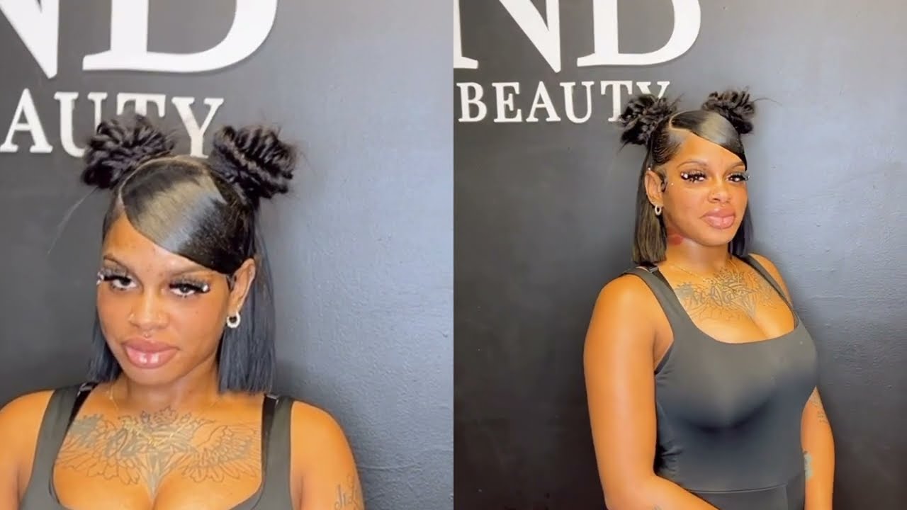 Quick weave bob + fishtail buns || tutorial