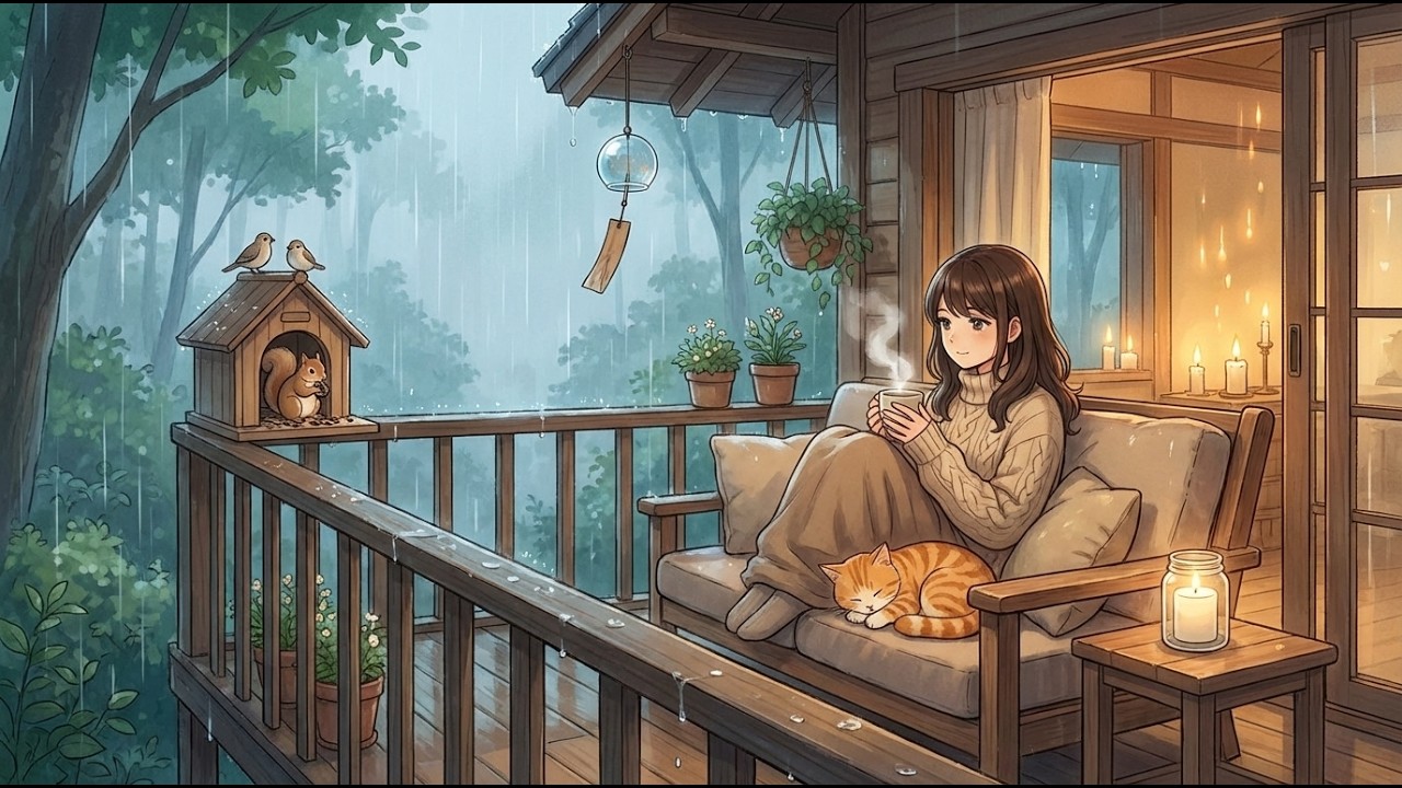 Heavy Rain In A Cozy Treehouse 🌧️ Living Alone | Candlelight & Tiny Forest Neighbors - Ghibli ASMR