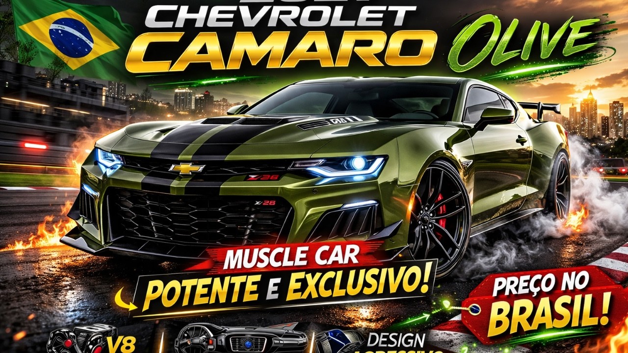 2027 Chevrolet Camaro Olive: Muscle Car Potente e Exclusivo Chegando no Brasil! 🔥