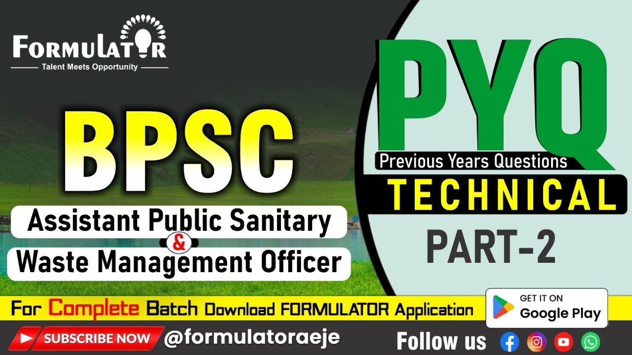 BPSC Sanitory Officer (Assistant Public Sanitary & Waste Management Officer) PYQ Technical Part-02