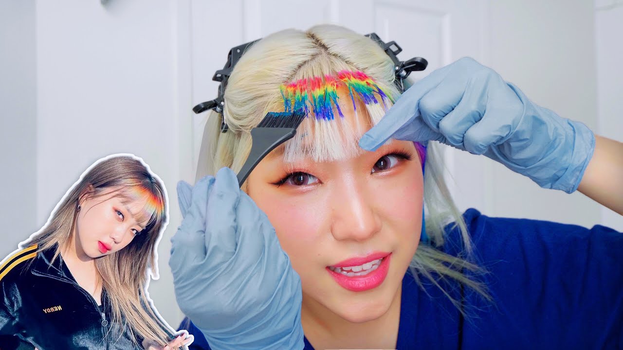 cutting & dyeing rainbow bangs like lee youngji