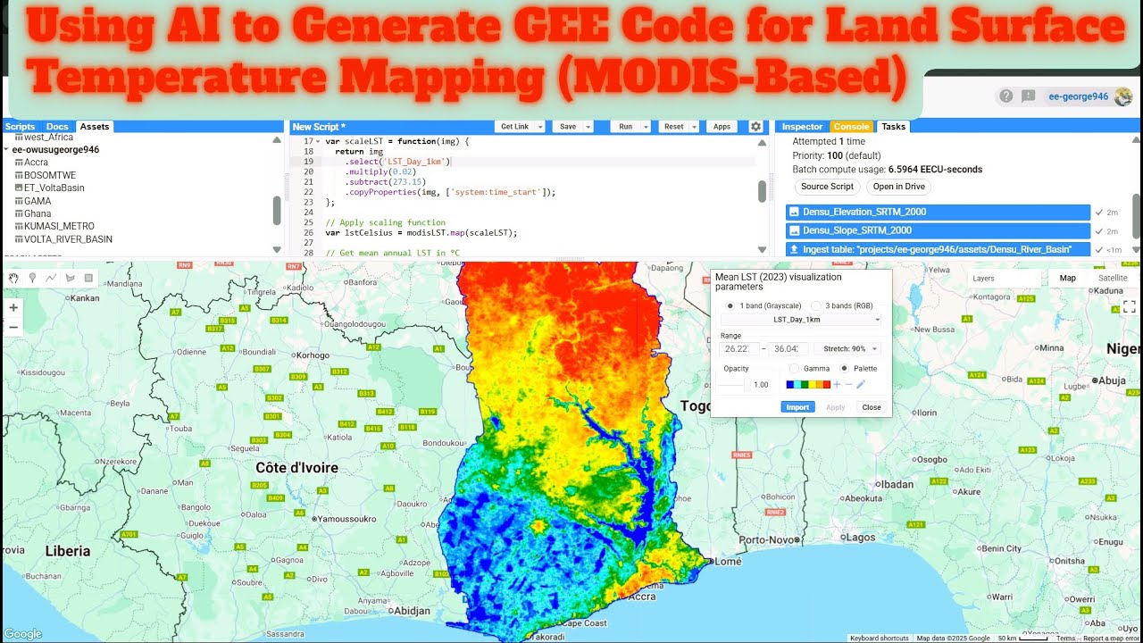 Land Surface Temperature Mapping in Google Earth Engine (GEE) MODIS-Based and AI