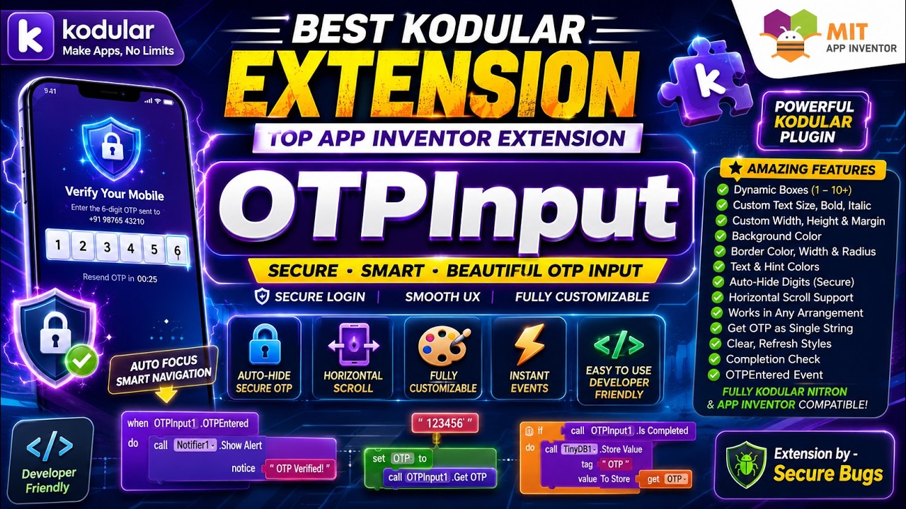 OTPInput Extension 🧩 Customizable OTP Boxes with Auto-Hiden 👁️ | Kodular | App Inventor | Niotron 🔥