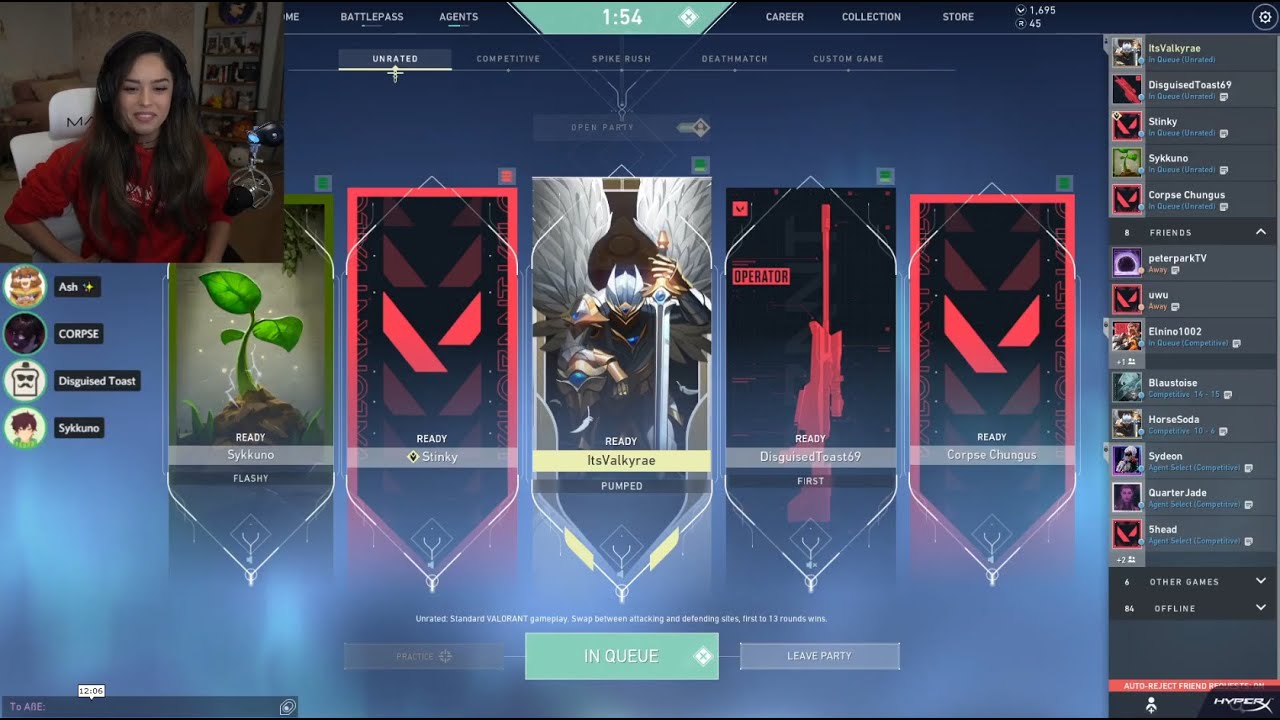 Ash_on_LoL plays Valorant for the First Time w/ Corpse Husband, Disguised Toast, Valkyrae & Sykkuno!