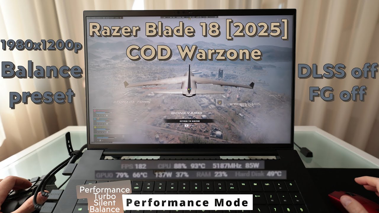 Razer Blade 18 [2025] COD Warzone 1200p Balanced preset DLSS Off, performance test