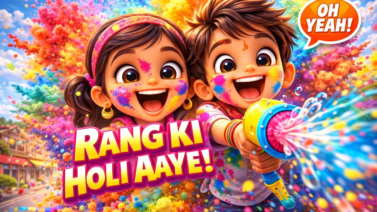 Holi Hai! 🌈 Rang Ki Holi Aaye |होली है!  रंग की होली आये | Kids Holi Song  Fun Festival #kidssong