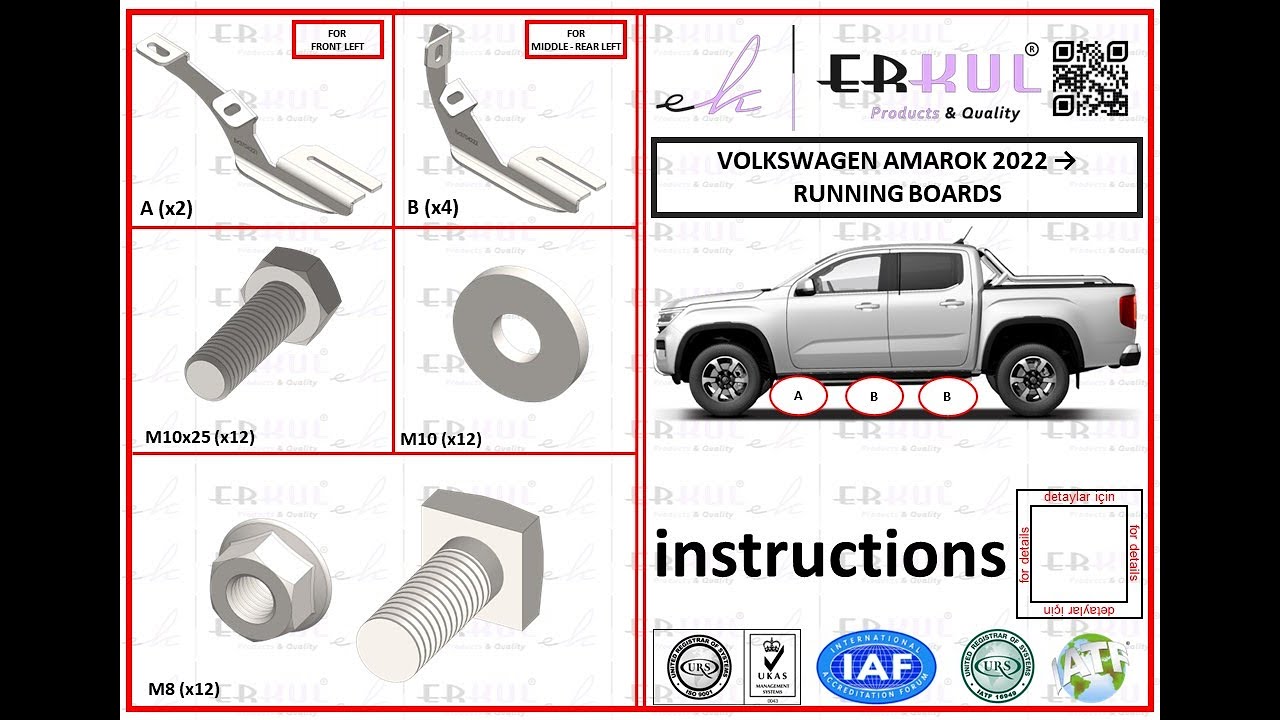 volkswagen amarok 2022+ running boards installation / yan basamak montajı