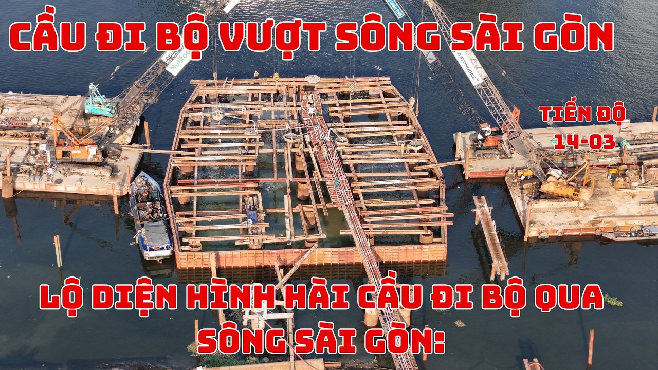 Lộ diện hình hài cầu đi bộ qua sông Sài Gòn: Đồng loạt thi công bệ trụ nhịp chính, tăng tốc về đích
