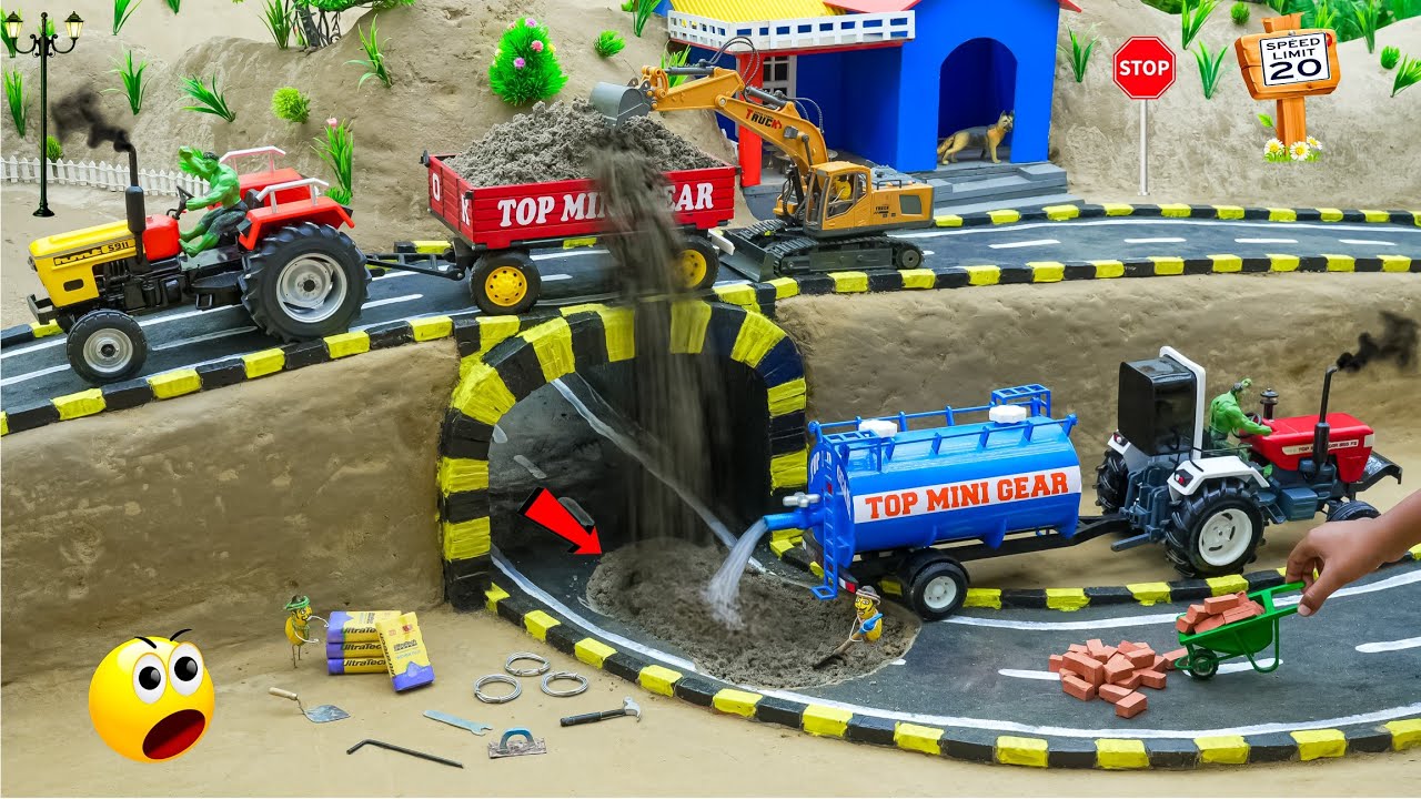 DIY Mini Tractor Builds a Real Tunnel Highway | RC Truck & Concrete Construction | @topminigear