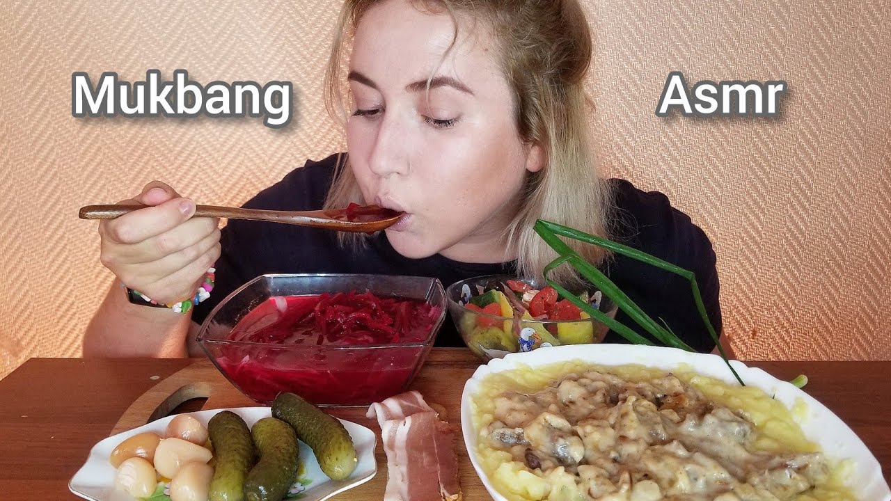 МУКБАНГ БОРЩ САЛО БИФСТРОГАН МАРИНАДЫ АСМР | MUKANG SOUP BEEFSTROGAN MARINADES ASMR 먹방 eatingshow