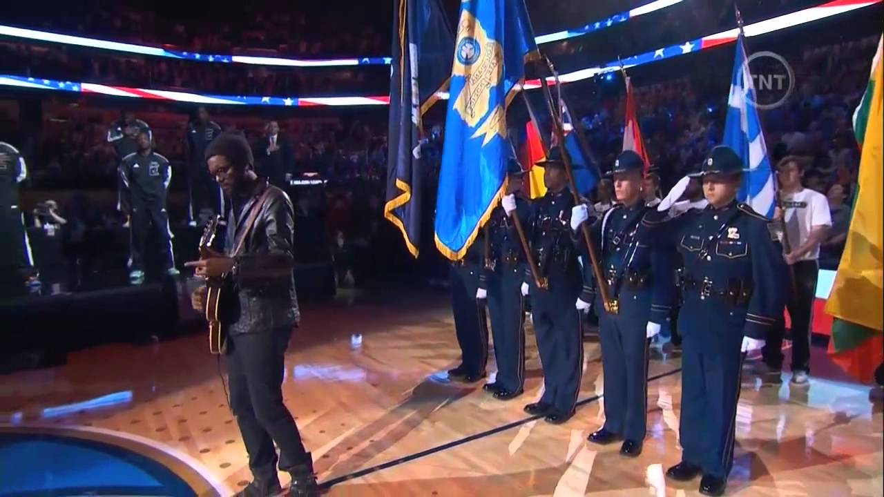 Gary Clark Jr performs the National Anthem at the NBA All-Star Game 2014