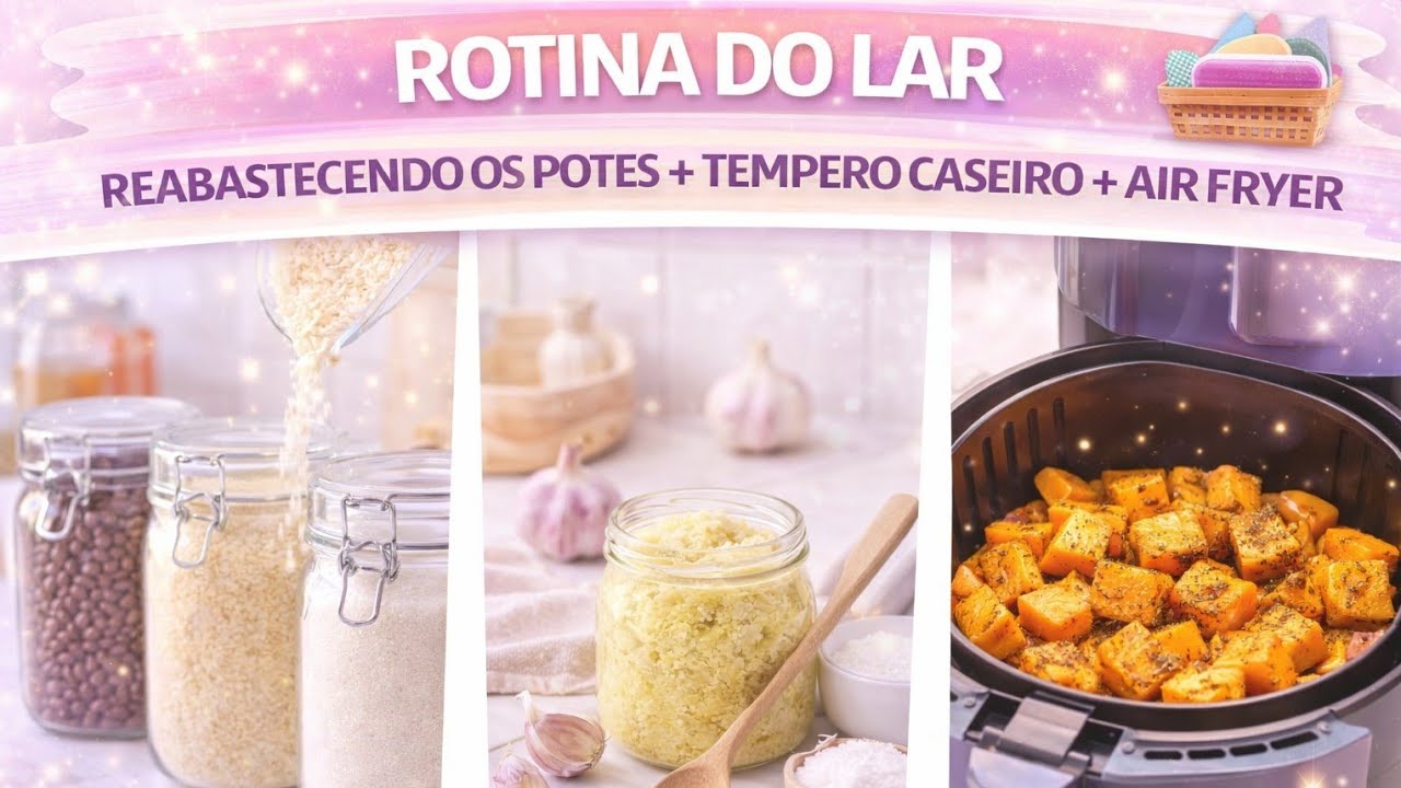 ROTINA DO LAR | REABASTECENDO OS POTES + TEMPERO DE ALHO E ABÓBORA NA AIR FRYER