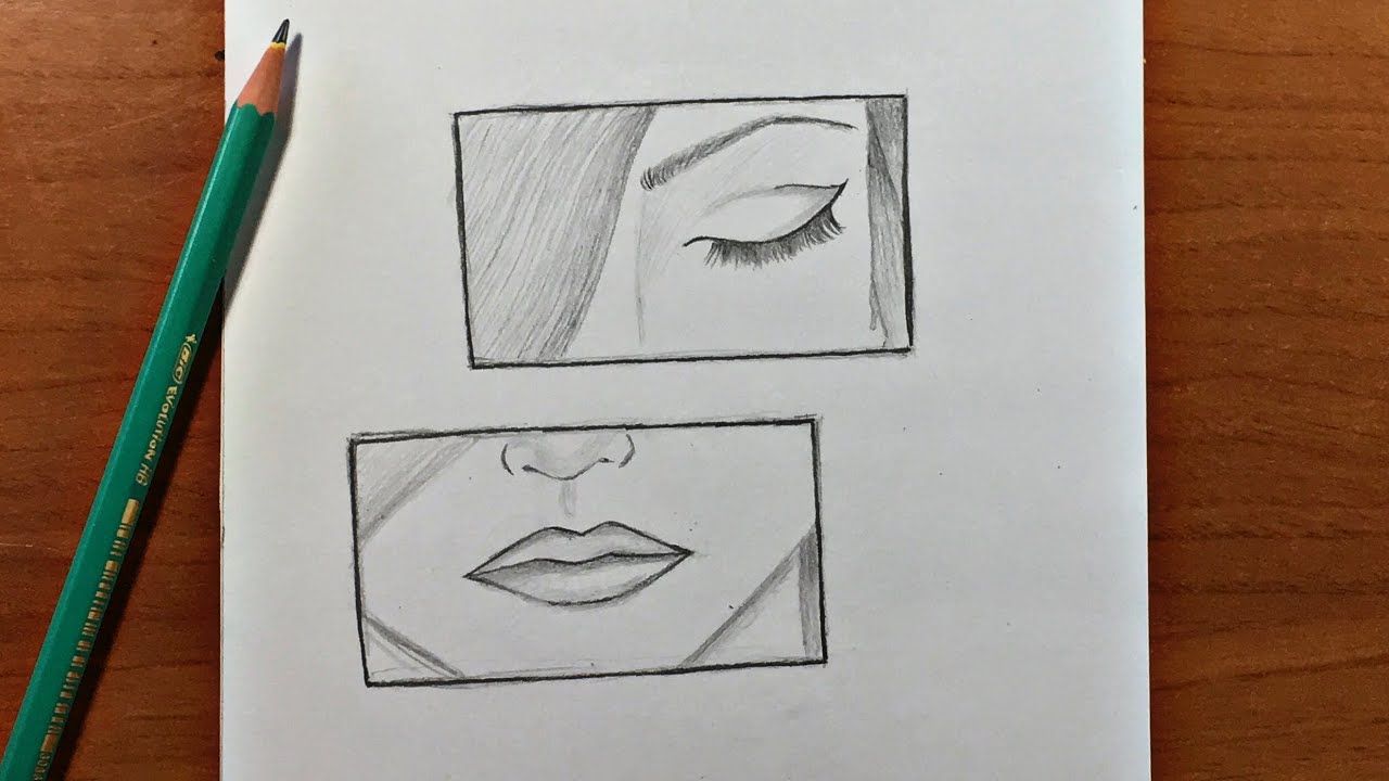 رسم تعبيري سهل | تعلم رسم وجه بنت حزينة بالرصاص المبتدئين