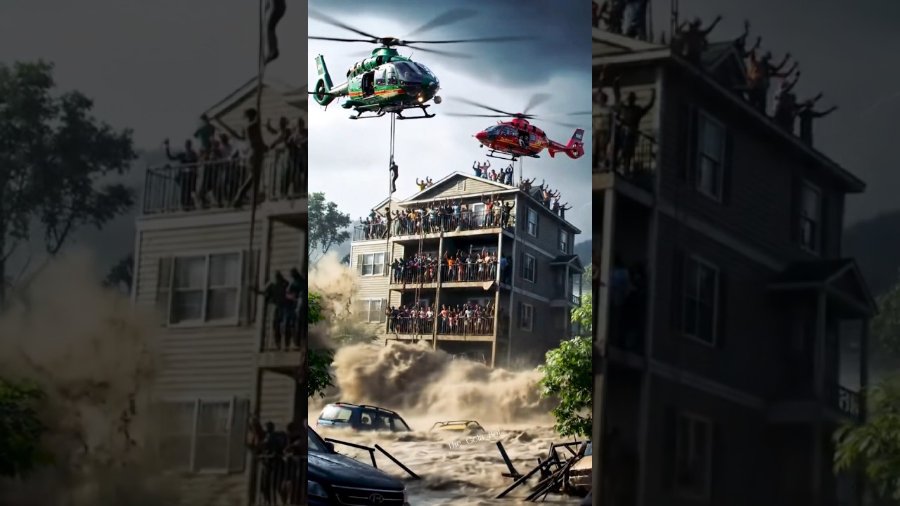 🚁 Epic Helicopter Rescue! Hundreds Saved From Massive Flood 🌊🏠 #shorts #viralnow