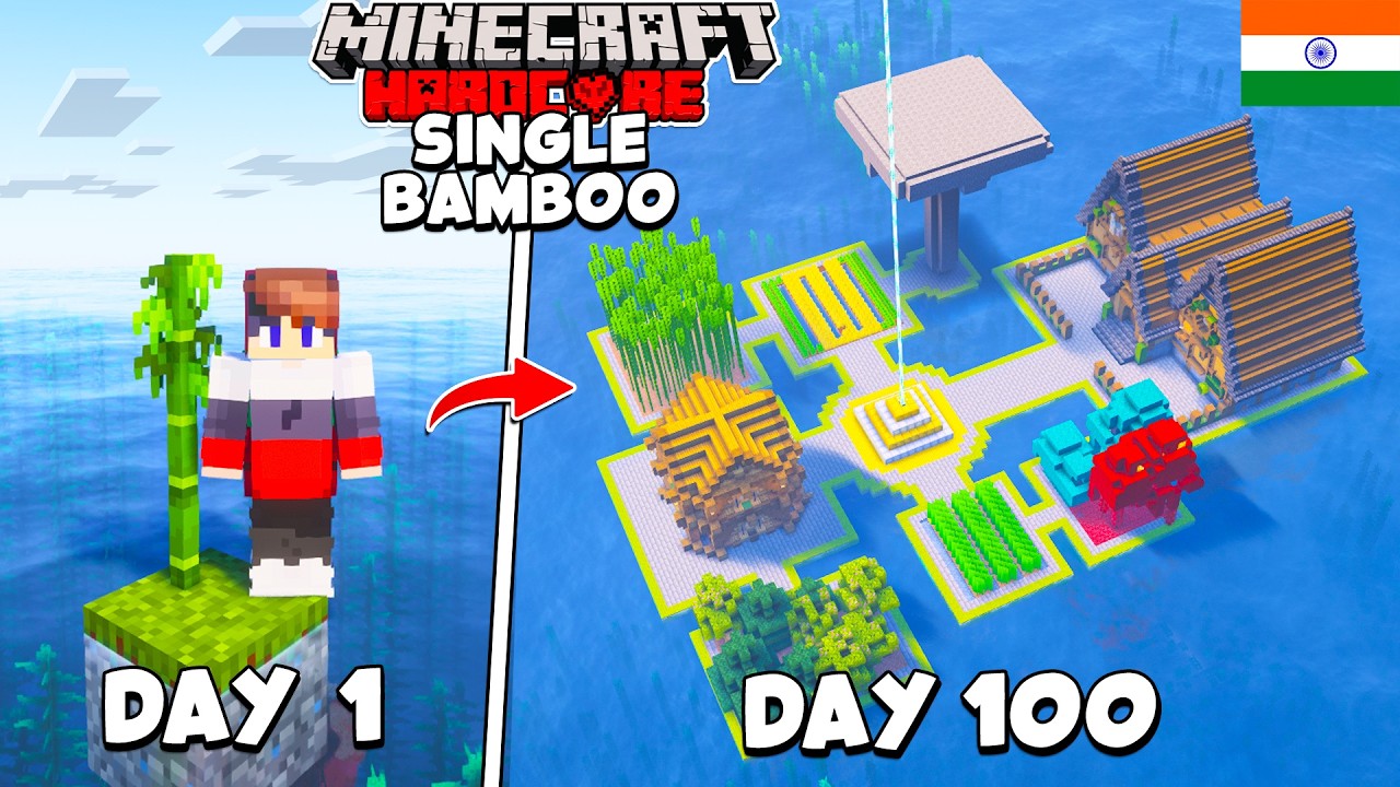 I Survived 100 Days on a SINGLE BAMBOO in Minecraft Hardcore (HINDI)