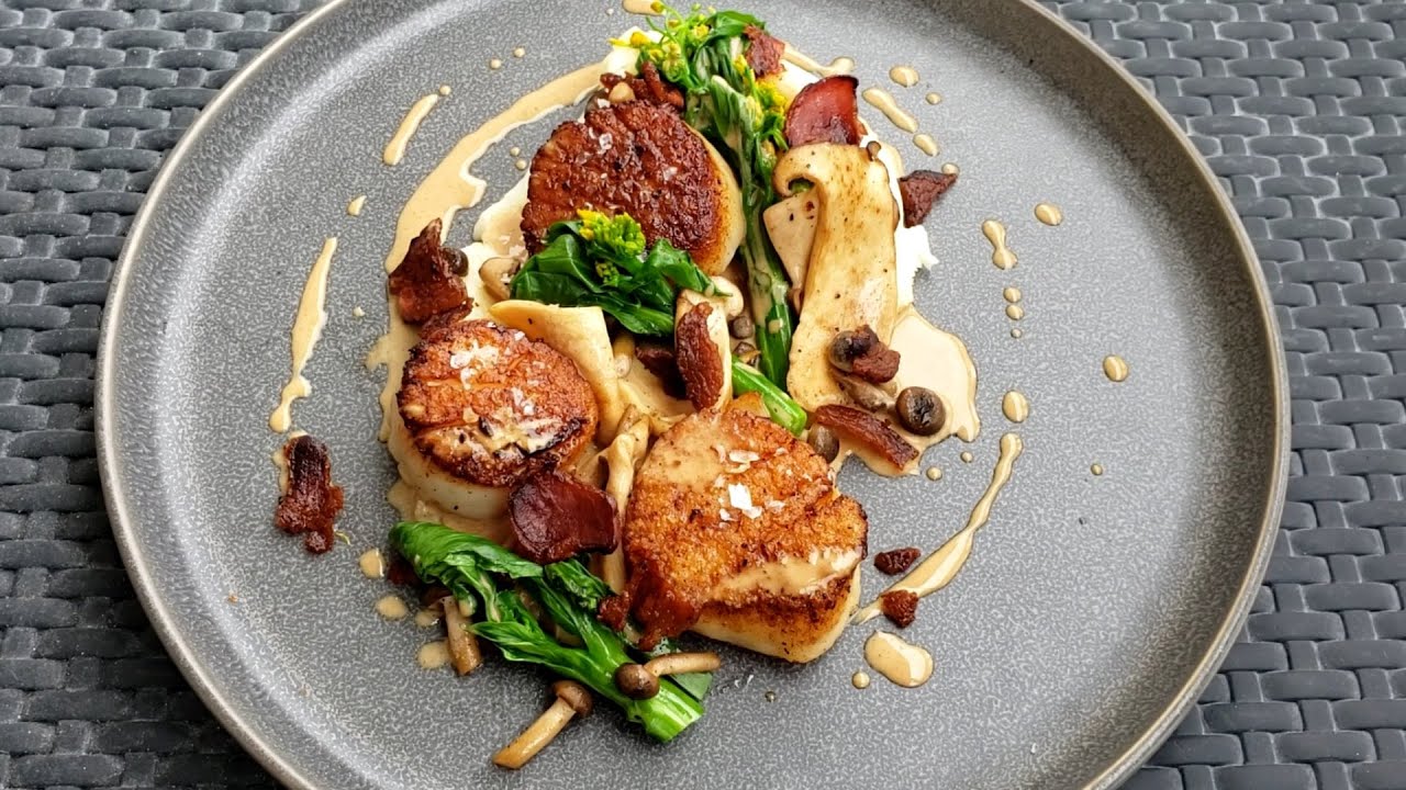Perfectly Seared Scallops | Potato Puree | Mushrooms | Guanciale #hestanculinary #seafood