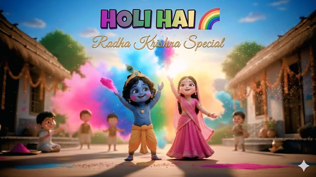 Holi Hai 2026 🌈 Radha Krishna Holi Song for Kids | Kanha Rang Barse | Cute Family Holi Dance