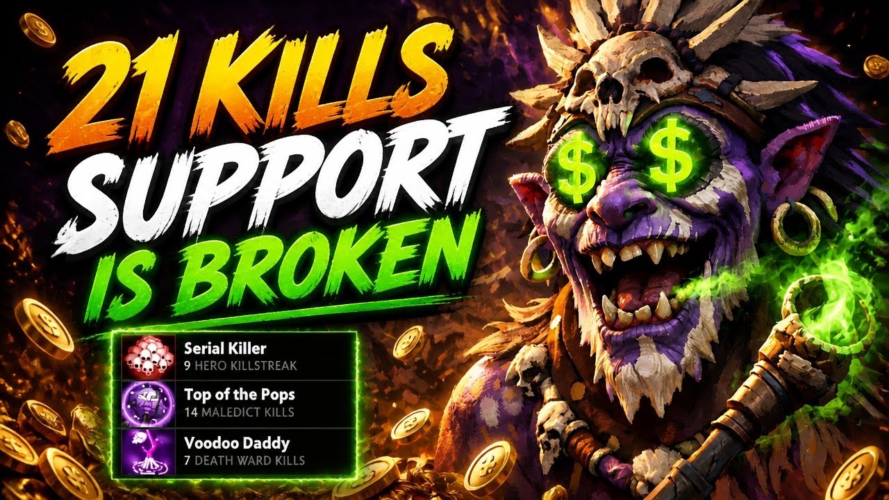 Look at it GO! 21 Kill Witch Doctor Support is ILLEGAL 💰 #dota